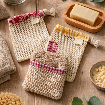 Filet à savon en coton – Porte-savon suspendu zéro déchet